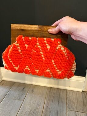 Handcrafted Orange and Cream Textured Wool Clutch - Brand